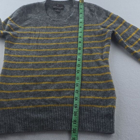 Fenn Wright Mason 2 Ply Cashmere Sweater Gray Yellow Stripe Crew Neck Medium - Picture 5 of 7